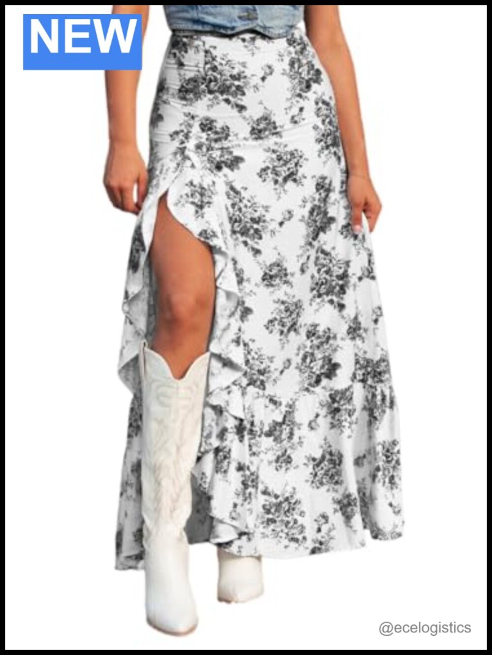Women's Floral High Waisted Wrap Maxi Skirt Ruffle Bohemian Summer